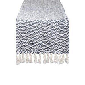 Braided Farmhouse Table Runner French Blue Cotton 15x72 Inches Home Dining Decor